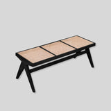 Modern Rattan and Wood Bench - Natural Woven Seat with Solid Wood Frame - StoolTopia