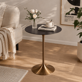Modern Round Bar Table - Metal Base with Wood or Stone Top | Custom Height & Diameter - StoolTopia