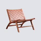 Modern Saddle Leather Sling Lounge Chair with Wooden Frame - StoolTopia