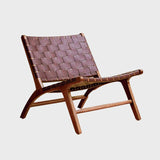 Modern Saddle Leather Sling Lounge Chair with Wooden Frame - StoolTopia