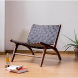 Modern Saddle Leather Sling Lounge Chair with Wooden Frame - StoolTopia