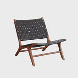 Modern Saddle Leather Sling Lounge Chair with Wooden Frame - StoolTopia