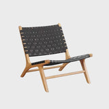 Modern Saddle Leather Sling Lounge Chair with Wooden Frame - StoolTopia