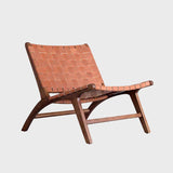 Modern Saddle Leather Sling Lounge Chair with Wooden Frame - StoolTopia