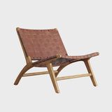 Modern Saddle Leather Sling Lounge Chair with Wooden Frame - StoolTopia