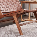 Modern Saddle Leather Sling Lounge Chair with Wooden Frame - StoolTopia