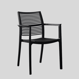 Modern Stackable Outdoor Dining Chair – Durable Slatted Armchair for Café, Patio & Garden - StoolTopia