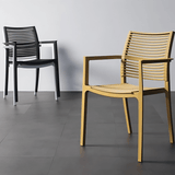 Modern Stackable Outdoor Dining Chair – Durable Slatted Armchair for Café, Patio & Garden - StoolTopia