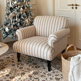 Modern Striped Linen Armchair – Rolled Arm Accent Chair with Solid Wood Legs - StoolTopia