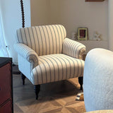 Modern Striped Linen Armchair – Rolled Arm Accent Chair with Solid Wood Legs - StoolTopia