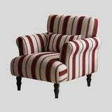 Modern Striped Linen Armchair – Rolled Arm Accent Chair with Solid Wood Legs - StoolTopia