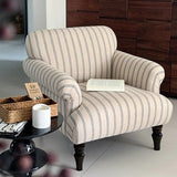 Modern Striped Linen Armchair – Rolled Arm Accent Chair with Solid Wood Legs - StoolTopia
