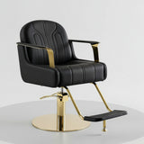 Modern Swivel Salon Chair - Adjustable Height | Faux Leather & Gold/Chrome Base -