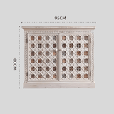Moroccan - Inspired White Carved Storage Cabinet with Colorful Tile Inlay - StoolTopia