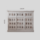 Moroccan - Inspired White Carved Storage Cabinet with Colorful Tile Inlay - StoolTopia