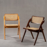 Natural Rattan Folding Dining Chair – Solid Wood Frame, Breathable Cane Weave, Southeast Asian Vintage - Modern Design for Dining Rooms, Balconies & Garden Leisure - StoolTopia