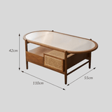 Nordic Oval Coffee Table with Fluted Glass & Rattan Drawers - StoolTopia