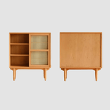 Nordic Pine Wood Sideboard with Rattan & Glass Sliding Doors - StoolTopia