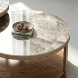 Nordic Solid Wood &amp; Sintered Stone Round Coffee Table Set - StoolTopia