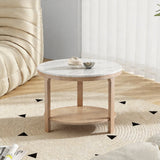 Nordic Solid Wood &amp; Sintered Stone Round Coffee Table Set - StoolTopia