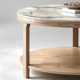 Nordic Solid Wood &amp; Sintered Stone Round Coffee Table Set - StoolTopia