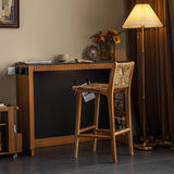 Nordic Solid Wood Bar Chair - Rattan Woven Seat with Backrest - StoolTopia