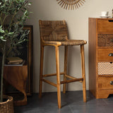 Nordic Solid Wood Bar Chair - Rattan Woven Seat with Backrest - StoolTopia