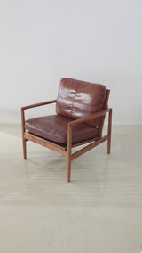 Mid-Century Solid Wood Leather Sofa - Premium Lounge Couch