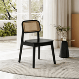 Rattan Dining Chair – Solid Wood Frame, Hand - Woven Cane Seat - StoolTopiaDining Chairs