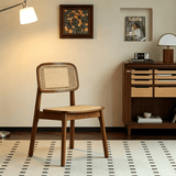 Rattan Dining Chair – Solid Wood Frame, Hand - Woven Cane Seat - StoolTopiaDining Chairs