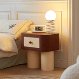 Retro Modern Bedside Table with Cream Cylindrical Legs and Drawer - StoolTopia