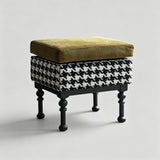 Retro Velvet & Houndstooth Ottoman Mid-Century Accent Footstool - StoolTopia