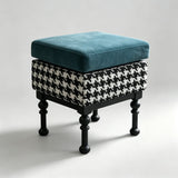 Retro Velvet & Houndstooth Ottoman Mid-Century Accent Footstool - StoolTopia