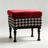 Retro Velvet & Houndstooth Ottoman Mid-Century Accent Footstool - StoolTopia