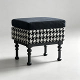Retro Velvet & Houndstooth Ottoman Mid-Century Accent Footstool - StoolTopia