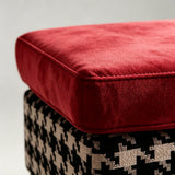 Retro Velvet & Houndstooth Ottoman Mid-Century Accent Footstool - StoolTopia