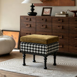 Retro Velvet & Houndstooth Ottoman Mid-Century Accent Footstool - StoolTopia