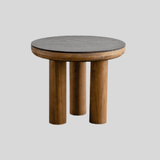 Rustic Round Coffee Table Set – Black Wood Grain Top with Solid Wood Legs - StoolTopia