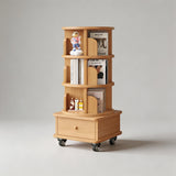 Solid Wood Rotating Bookshelf with Drawer – Mobile Corner Storage Tower - StoolTopia