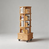 Solid Wood Rotating Bookshelf with Drawer – Mobile Corner Storage Tower - StoolTopia