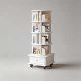 Solid Wood Rotating Bookshelf with Drawer – Mobile Corner Storage Tower - StoolTopia