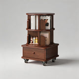 Solid Wood Rotating Bookshelf with Drawer – Mobile Corner Storage Tower - StoolTopia