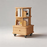 Solid Wood Rotating Bookshelf with Drawer – Mobile Corner Storage Tower - StoolTopia