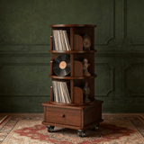 Solid Wood Rotating Bookshelf with Drawer – Mobile Corner Storage Tower - StoolTopia