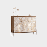 Tropical Leaf Carved Wooden Sideboard - Luxury Gold Accent Storage Cabinet - StoolTopia