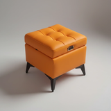 Tufted Faux Leather Storage Ottoman Bench with Handle - StoolTopia