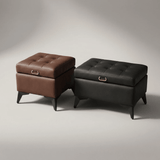 Tufted Faux Leather Storage Ottoman Bench with Handle - StoolTopia
