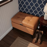 Tufted Faux Leather Storage Ottoman Bench with Handle - StoolTopia