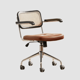 Vintage Chic: Leather and Chrome Office Chair with Adjustable Height and Comfortable Armrests - StoolTopia