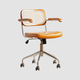 Vintage Chic: Leather and Chrome Office Chair with Adjustable Height and Comfortable Armrests - StoolTopia